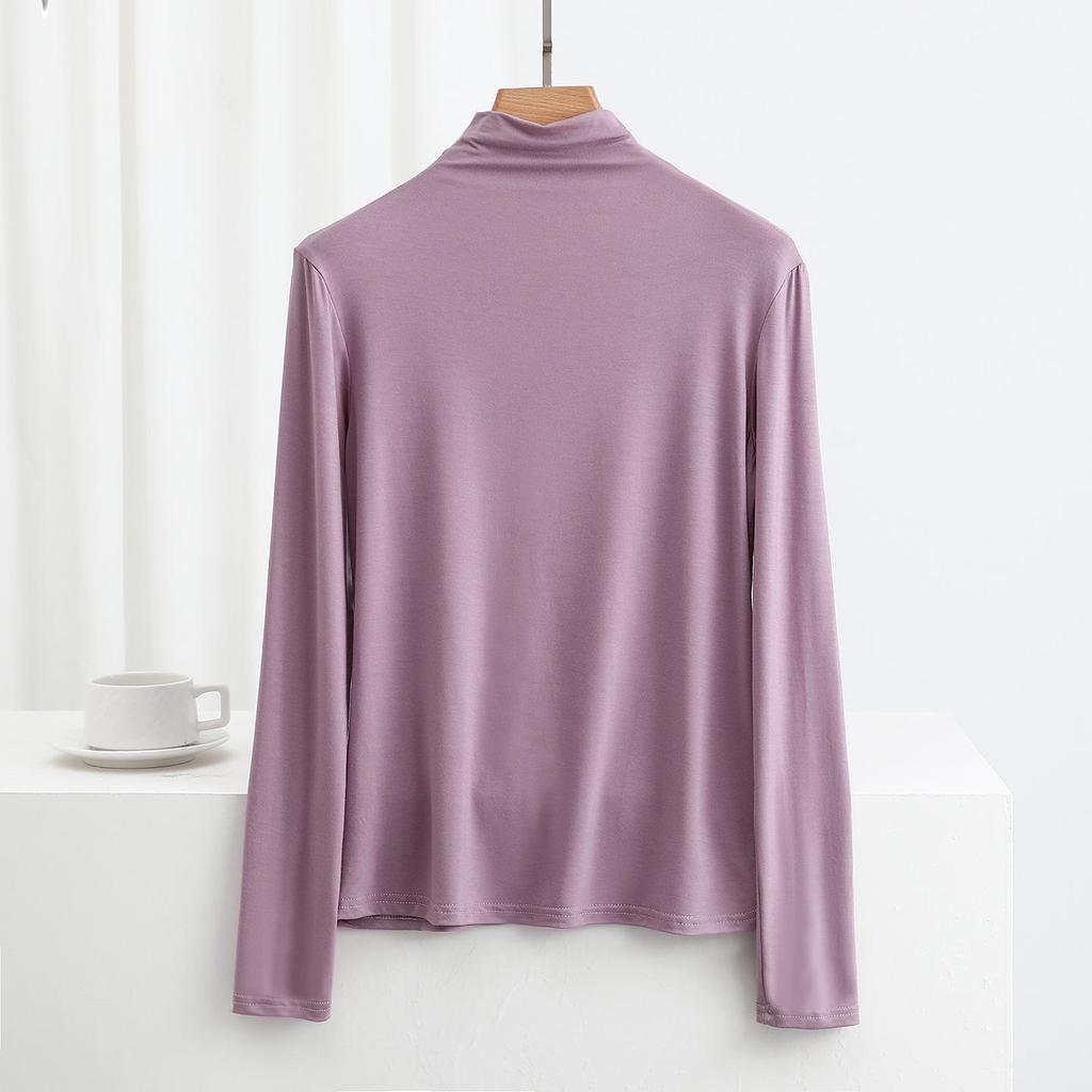 Women's Slim Fit Modal Long Sleeve High Neck Top - Fashionable, Versatile Base Layer for Spring/Autumn