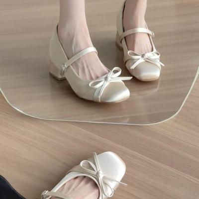 Inner Height Increase Thick Heel High Heels Light Mouth Single Shoes Women's Summer Skirt Ballet Mary Jane Shoes