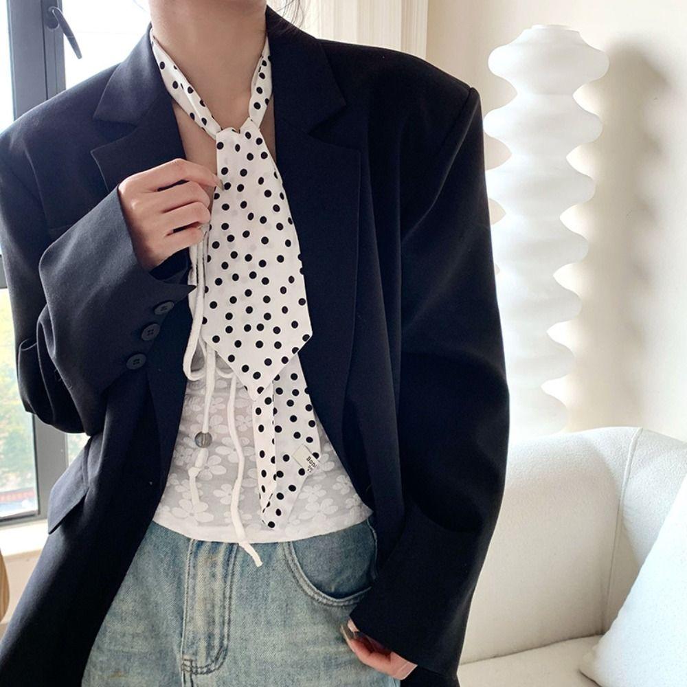 Ribbon Floral Scarf Leopard Print Shirt Tie Retro Long Scarves  Party