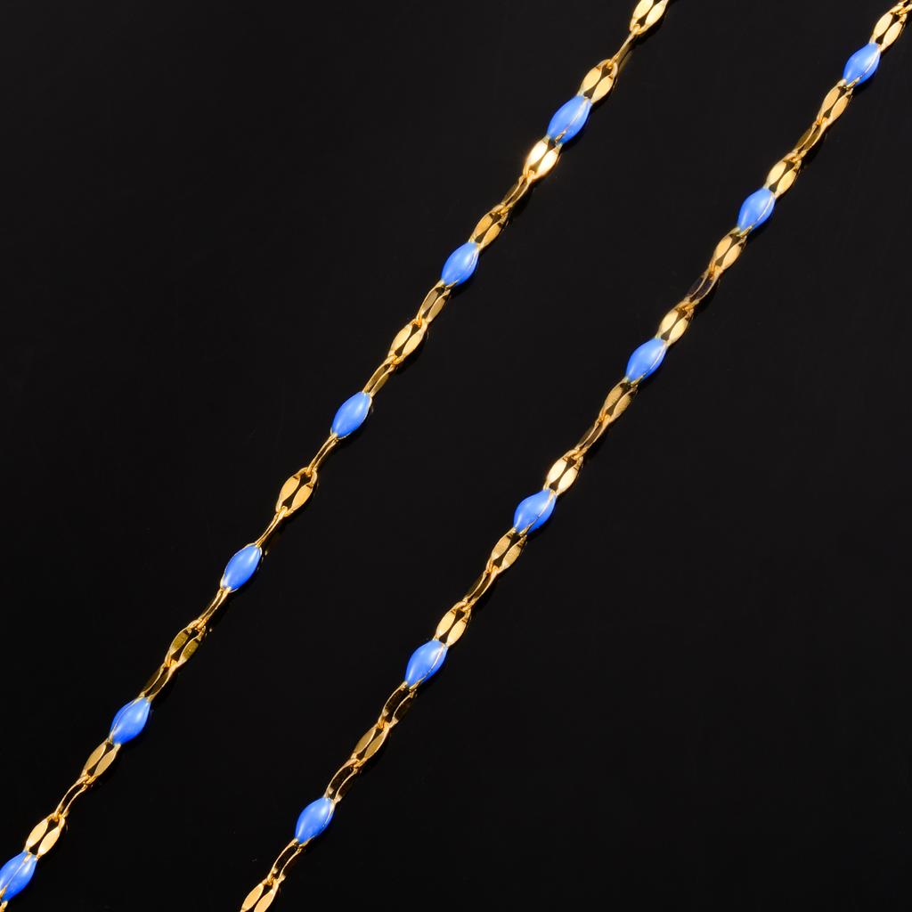 2.5mm Wide Gold Color Stainless Steel Lip Link  Chain Multi color Enamel Bead Necklace for Men Women Fashion Jewelry Gift