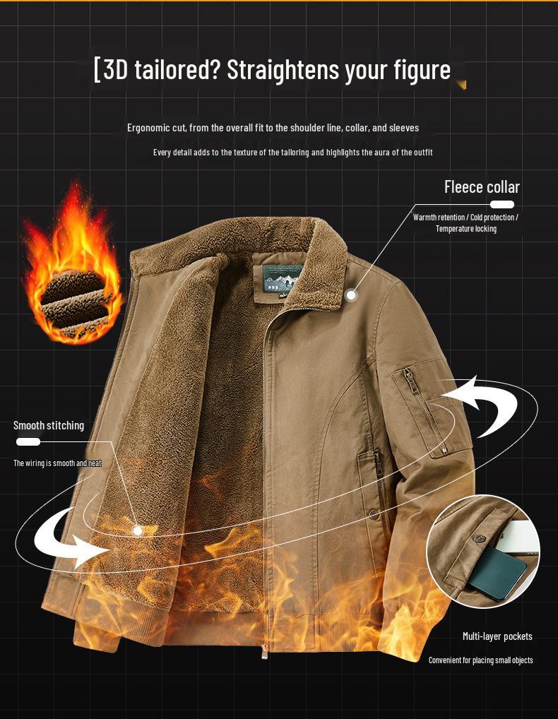 Men's Thickened Pure Cotton Jacket with Fleece Lining - Jeep Style Lamb Wool Winter Coat
