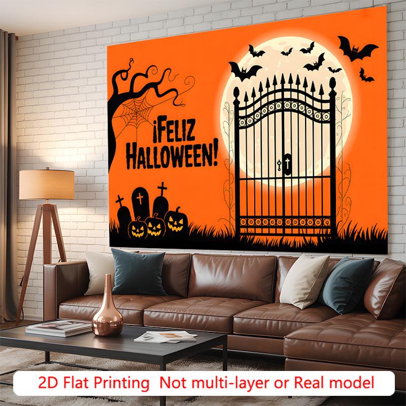 Party Backdrop Halloween Flat Spooky Graveyard Pumpkins Gate Bats Photo Booth Decor Outdoor Party Decor