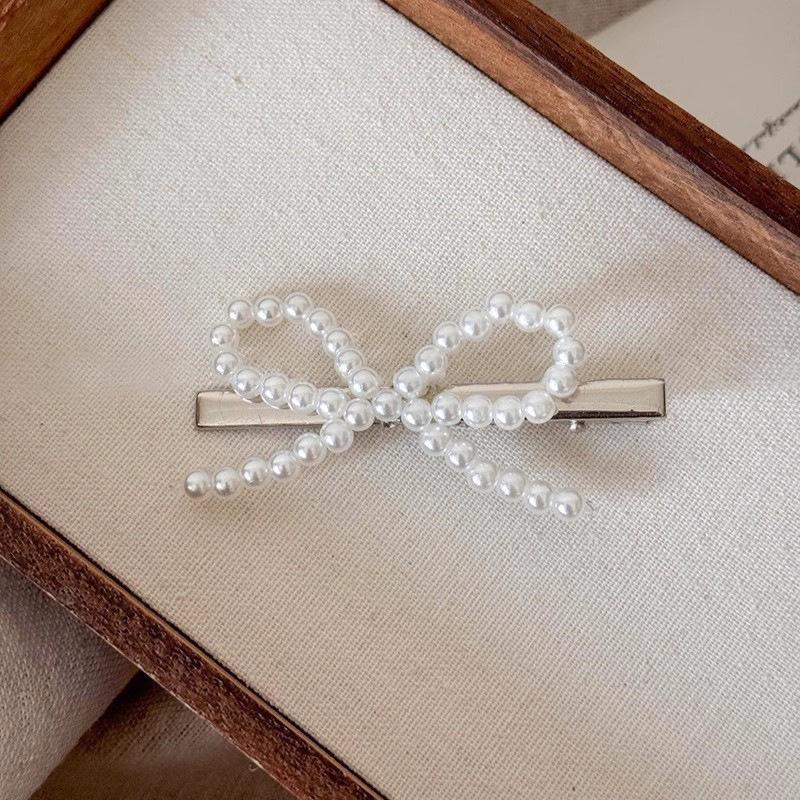 Bow Pearl Hairpin Women'S High-End Side Ear Clip Forehead Bangs Broken Hair Side Clip Hair Accessories