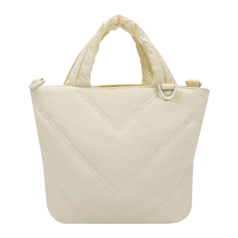 

Japanese sewn nylon fashion tote bag simple small fresh padded cotton handbag commuter storage handbag білий