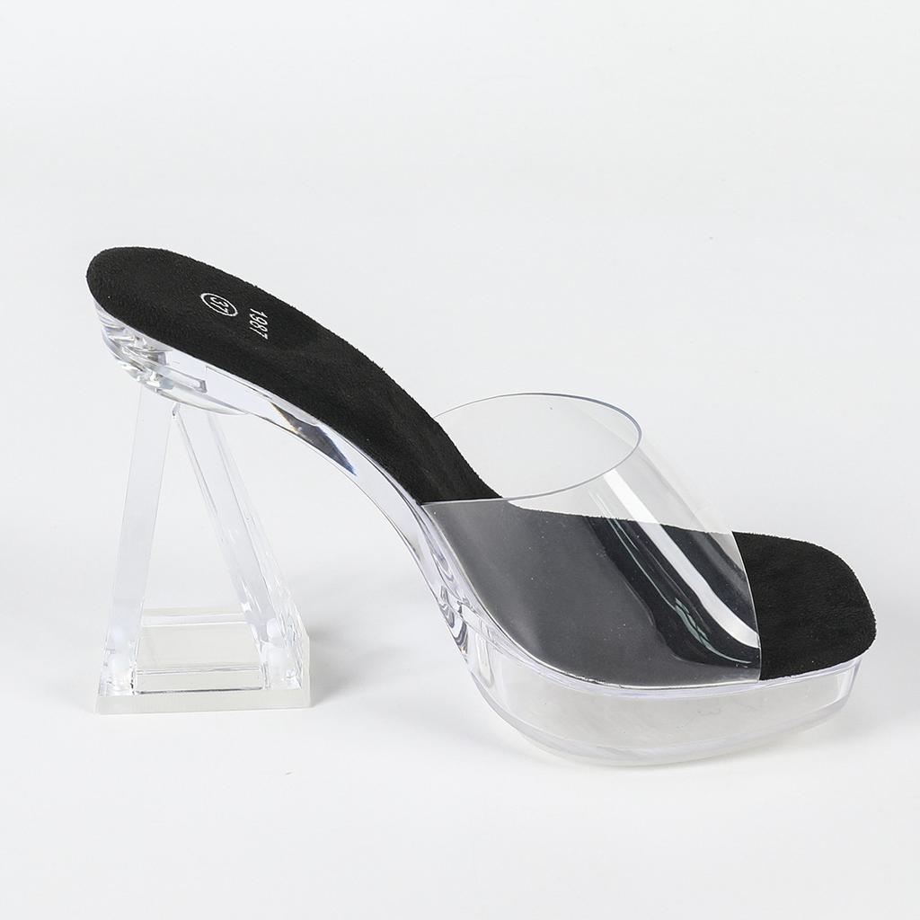 Women's 12CM Fashion Car Model Heels - Sexy Transparent Thick Heel Crystal Slippers, Non-Slip Square Toe Wedding & Party Shoes