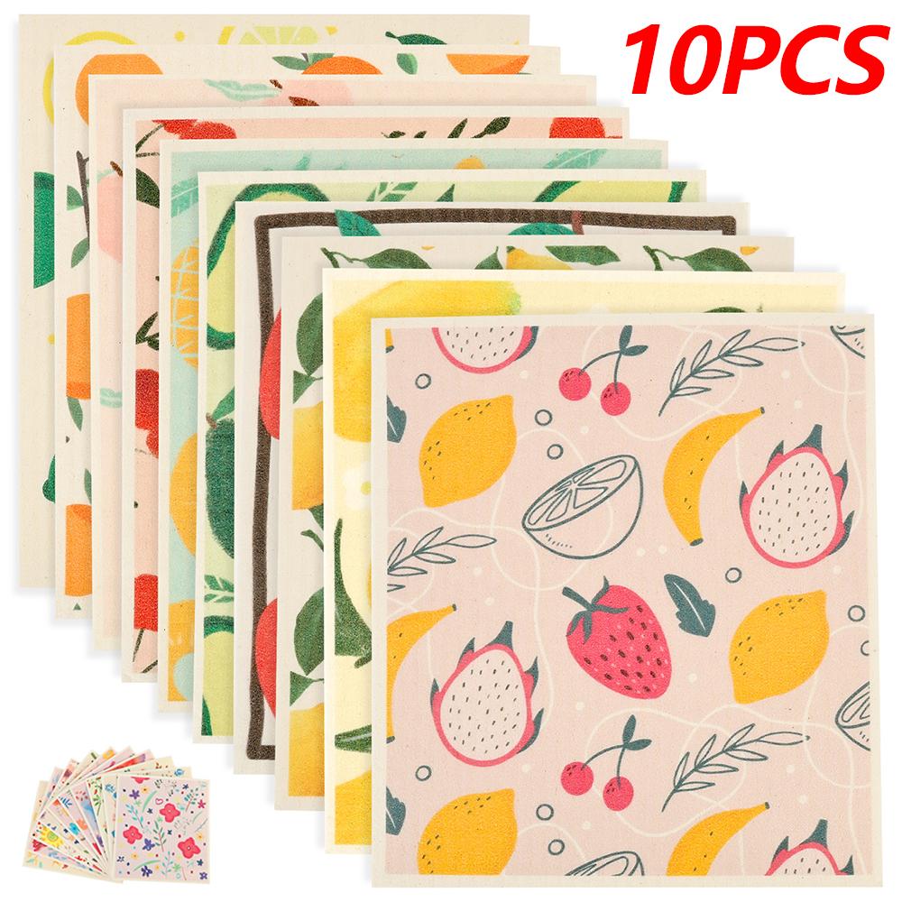 10 Pièces Lingettes Suédoises Haute Absorption d'Eau Séchage Rapide Chiffon à Vaisselle Linges de Nettoyage de Cuisine Torchons à Vaisselle Lingettes Humides Sèches
