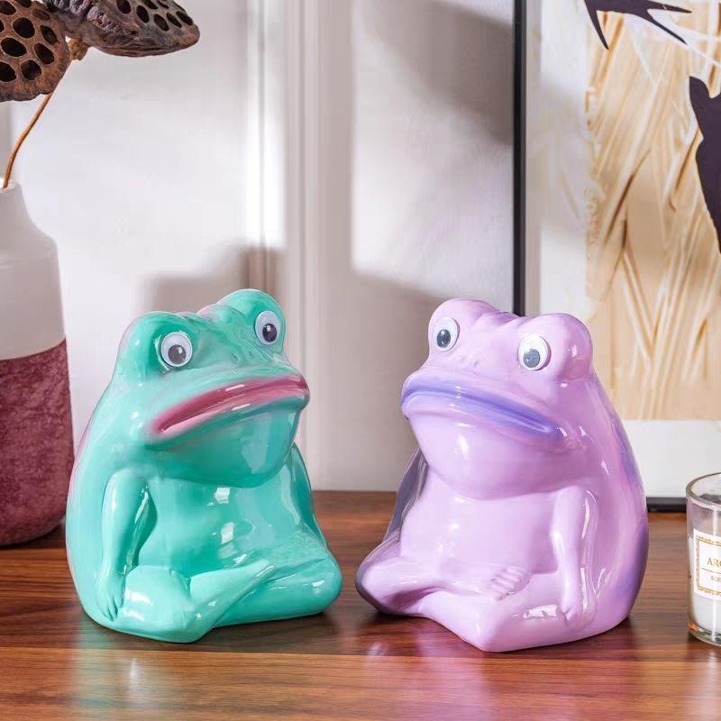 Ceramic Metaphysical Frog Ornament Cartoon Kid's Piggy Bank Creative Wine Cabinet Living Room Desktop TV Cabinet Decorative Gift