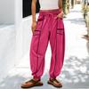 Women's Sanitary Pants, Wide Leg Pants, High Waist, Leg Cinching, Patchwork Pockets, Casual Pants