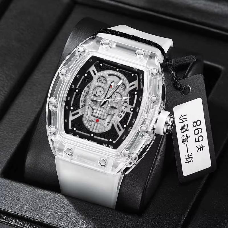UTHAI L122 Fashion Trendy Men Watch Transparent Ghost Head Wine Barrel Shaped Quartz Watch Creative Clock Gift Watches for Man