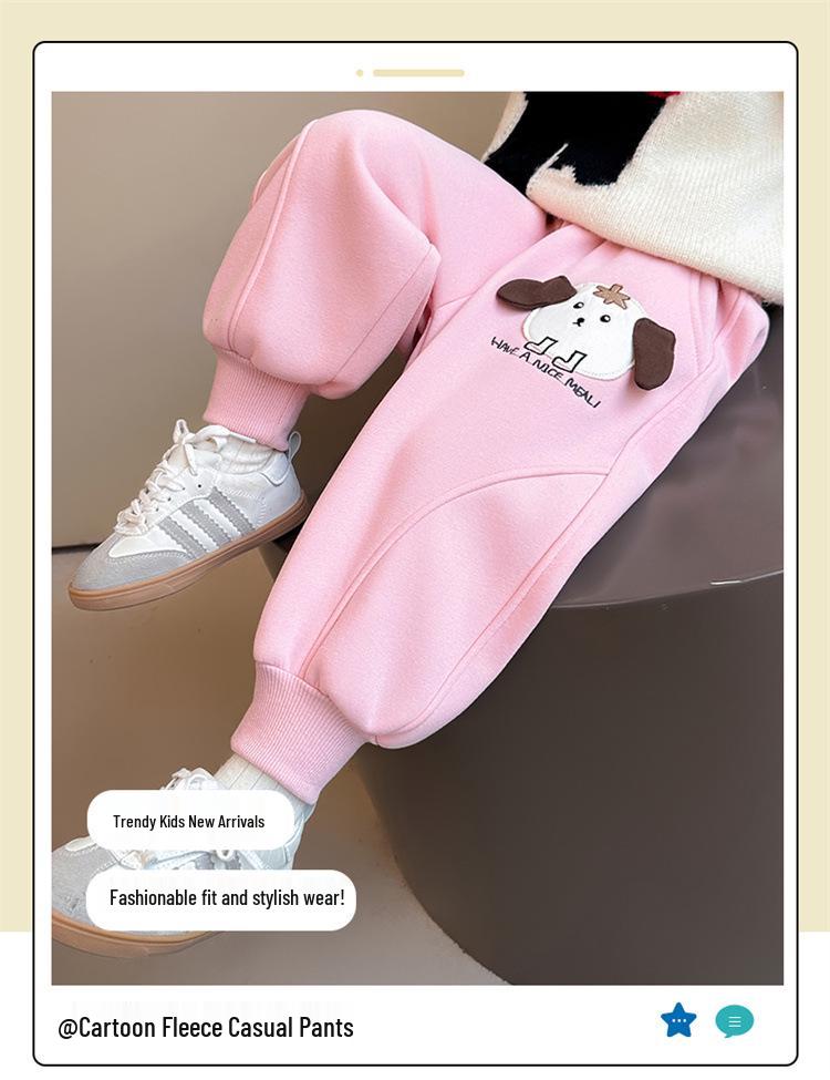 Girls' Cartoon Fleece Sweatpants - Thick, Warm, and Stylish for Autumn/Winter 2025