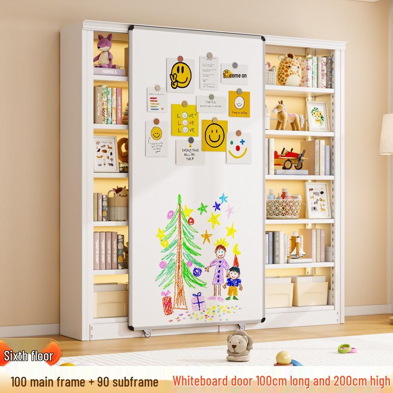 Steel Bookshelf with Whiteboard Doors, Multi-Layer Library Bookcase, Children's Picture Book Rack
