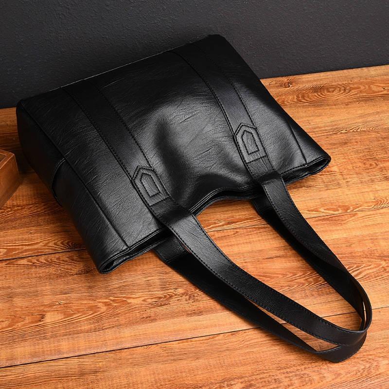 Soft Leather Texture Big Bag New Temperament Simple Casual Shoulder Bag Large Capacity Commuting Retro Tote Bag Light Luxury