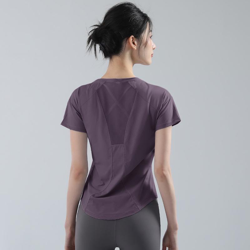 Women s Breathable Mesh Patchwork Yoga Top - Sweat-Wicking, Stretchy Slim-Fit for Workouts L