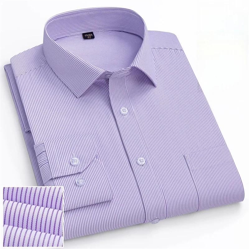 6XL Work Blue White Shirt Long Sleeves Men Formal Shirt Long Sleeve Office Solid Color Classic Striped Fashion Business Pocket
