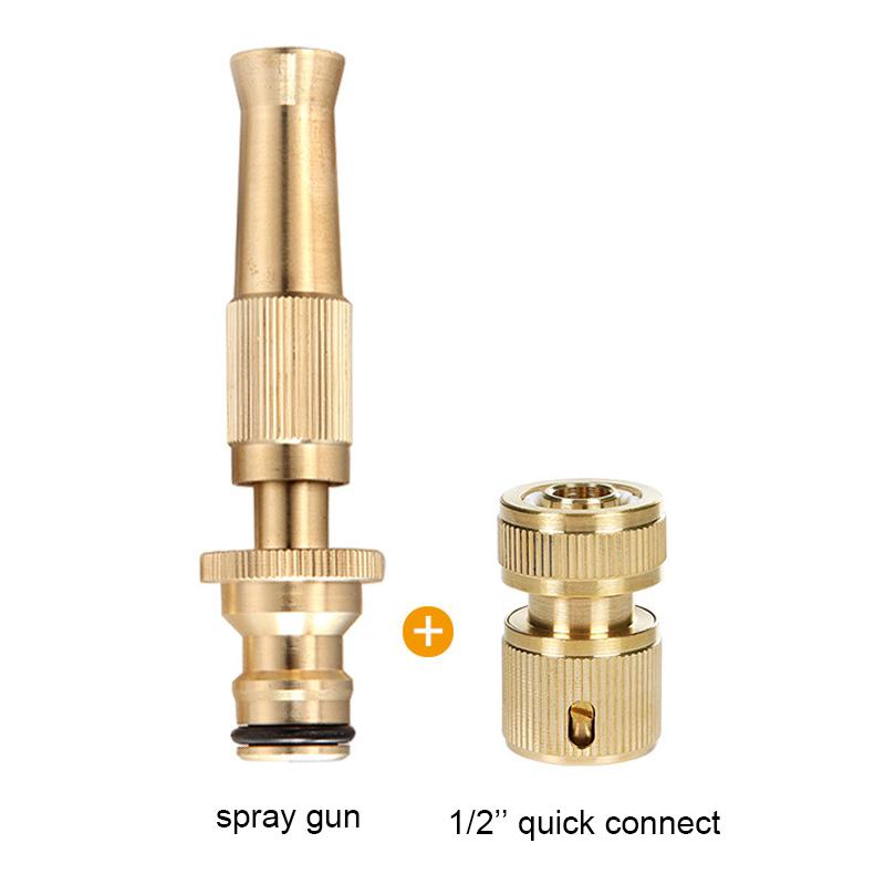 Spray Nozzle Water Gun Brass High Pressure Direct Spray Sprinkler Quick Connector Home Garden Hose Adjustable Gun