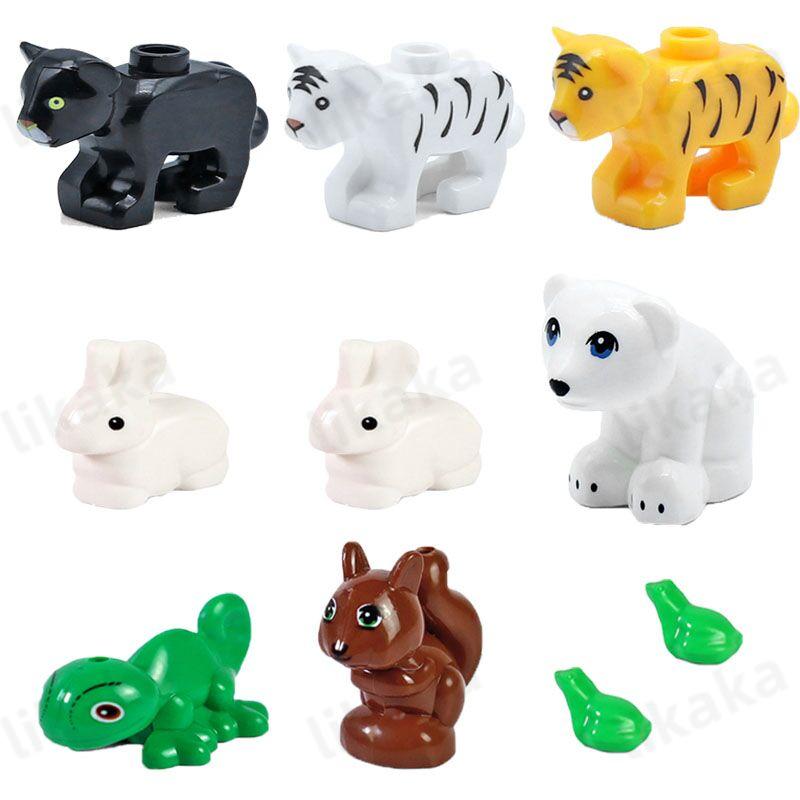10 Stück Tiere Blöcke Spielzeug MOC Leopard Bär Kuh Vogel Modellbausteine Set Kompatibel Mini Steine DIY Spielzeug für Kinder Geschenk