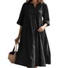 Long V-neck Half-sleeve Loose Version Three-button Dress