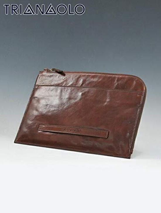 San Giorgio Leather Clutch Glossy Brown with Handle One Size [Triangolo] [Outlet Item] - Italian-made Bag, Leather, Strap, Men's,