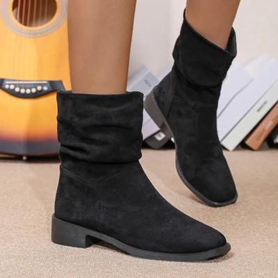 Botas de mujer de moda, cómodas y muy vendidas, de otoño, con punta redonda, de color liso, con tacón corto y grueso, botas de talla grande