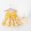 A749 Summer Baby Girl Princess Dress with Big Bow & Flower Skirt, Includes Hat, for Ages 1-4