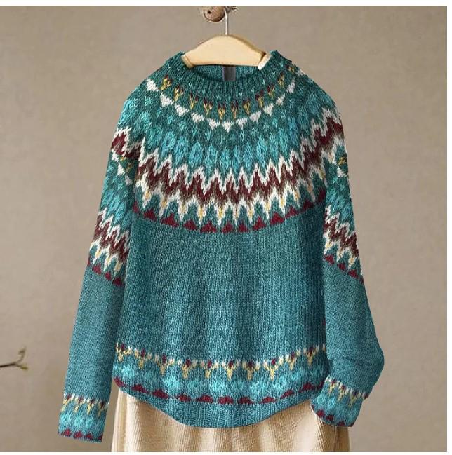 European & American Women's Color-Block Round Neck Fashion Pullover Sweater