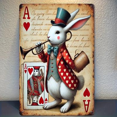 Decorazione Stanza Un Pezzo Raffigurante un Coniglio Bianco da Mago a Tema Fiaba Fantasy Realizzato in Ferro Misura Questo Vintage