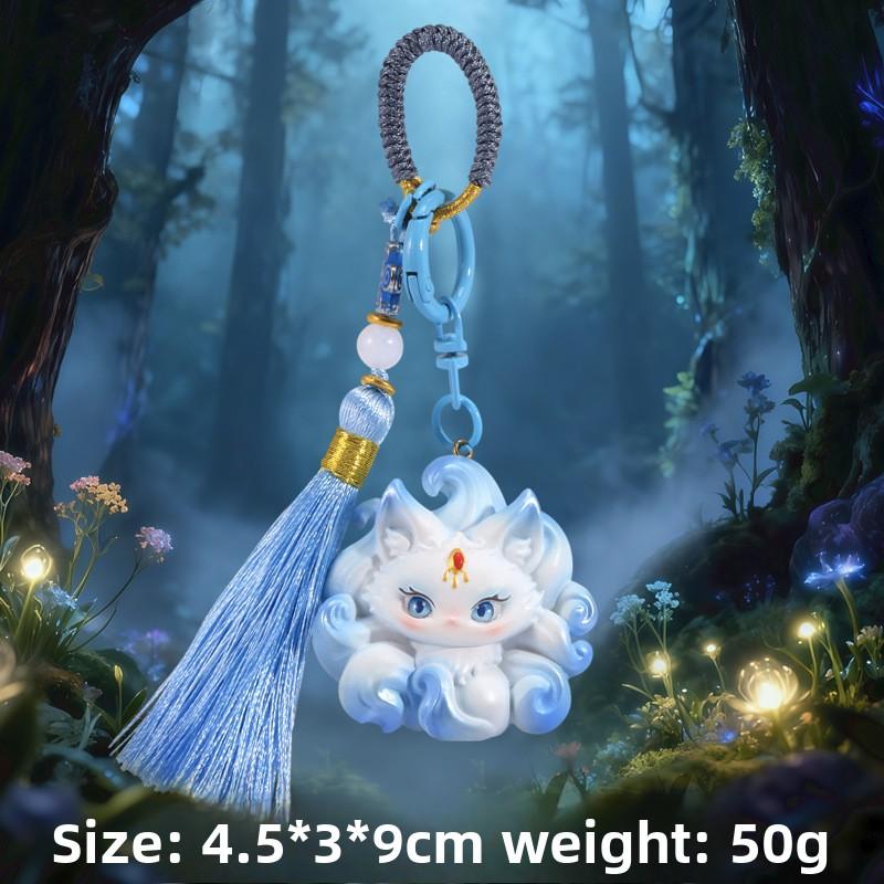 Cartoon Nine-Tailed Fox Keychain - Resin Decorative Pendant for Carrying Bag or Backpack - Creative Design Keychain Model A