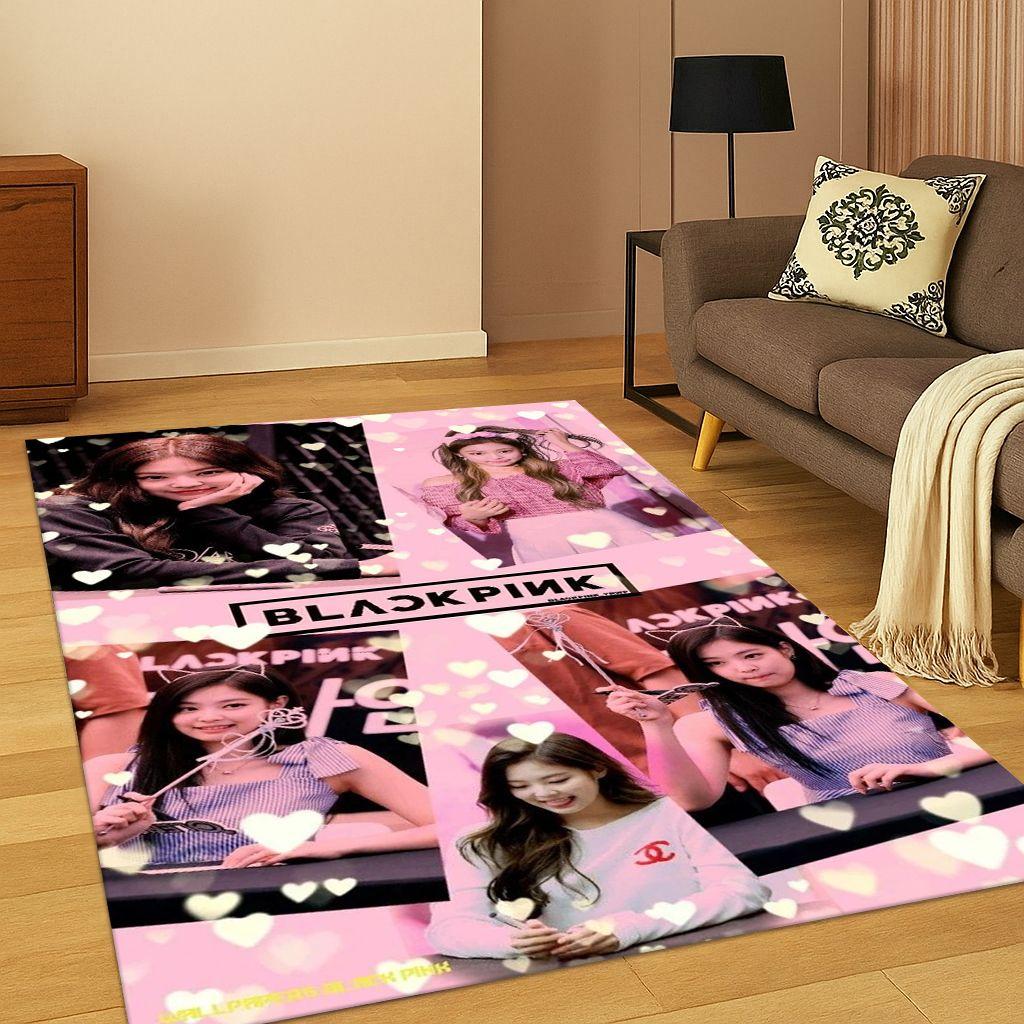 Tappeto Kpop B-Black Pink Gruppo Cantante Stella per Camera da Letto Soggiorno Divano Zerbino Decorazione Casa, Tappeto Area Antiscivolo Regalo