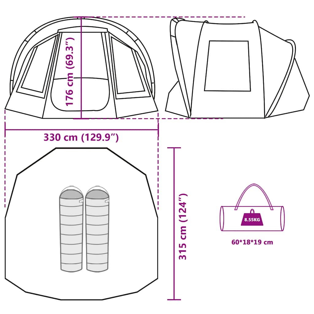 Fishing Tent for 2 Persons Olive Green Waterproof