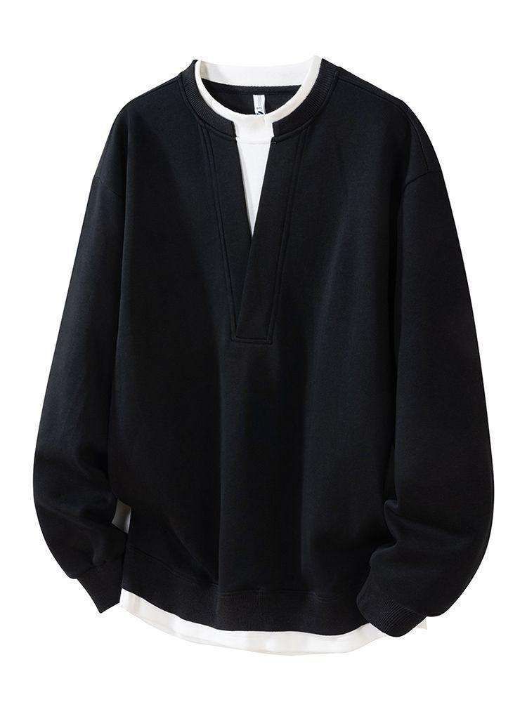 Men s 2025 Korean Style Two-In-One Velvet Hoodie - Autumn/Winter Long Sleeve Shirt 3XL