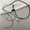 Lederseil Titanstahl Halskette Kreuz Anhänger Choker Kette Lange Pulloverkette Partner Schmuck Ornament Damen Mädchen