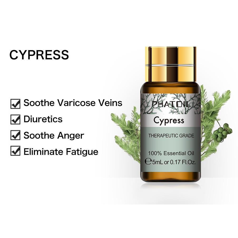 PHATOIL 5ML/10ML/30ML/100ML Cypress Plant Essential Oil For Air Purifier Skin Care Spa Massage Oil Pure Antibacterial Essential Oil Deworming