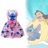 Lilo Stitch Girl Dress With Cotton Blend Fabric And Cartoon Pattern For Kids Ages 3 To 8