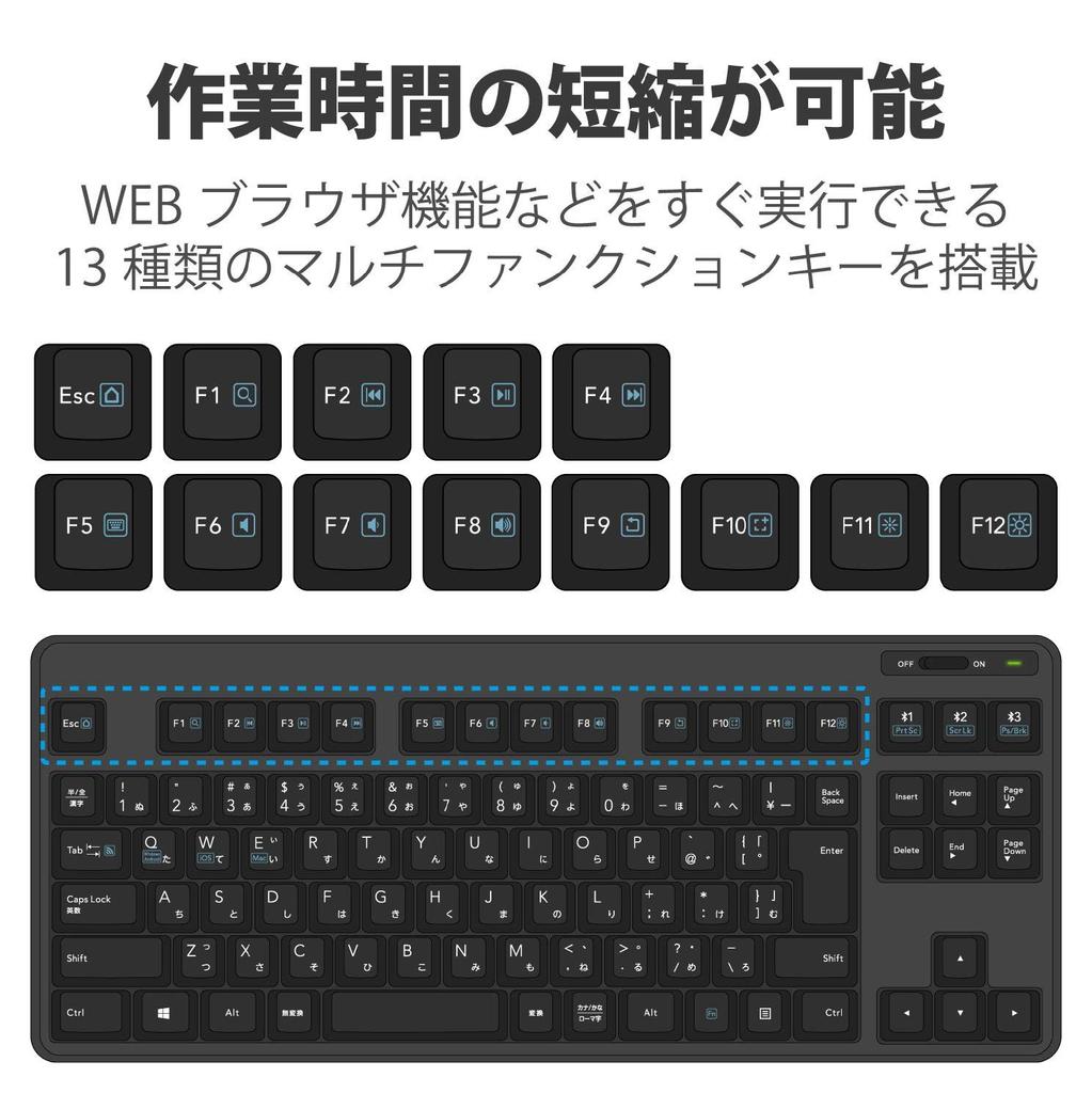 ELECOM Bluetooth Keyboard, Membrane Type with Stand, Multi-Pairing Compatible, for iPad and Surface, Black, TK-FBM111BK