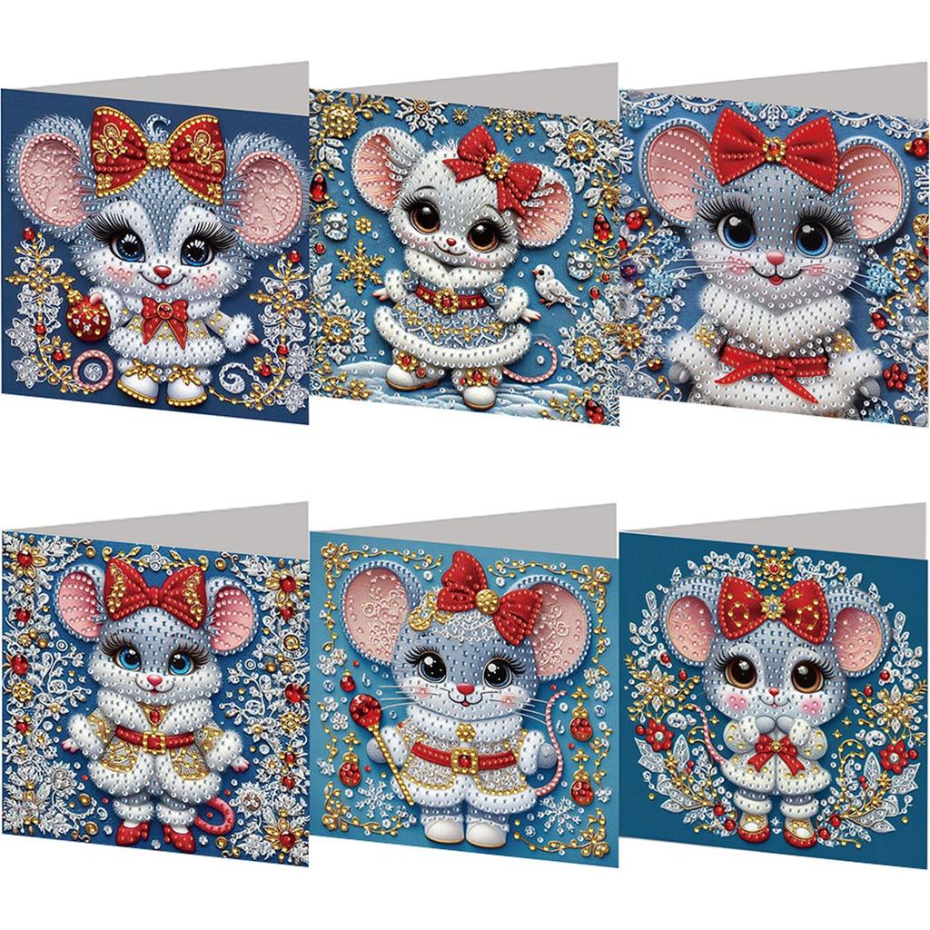 6PCS DIY Rhinestone Diamond Art Mosaic Postcards Xmas Pattern Diamond Art Handmade Cards Thank You Cards and Holiday Blessings