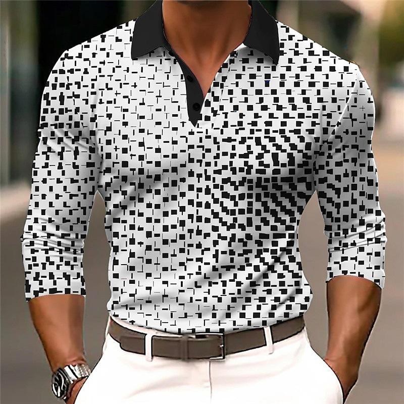 Men's Casual Gradient Button Up Long Sleeve Polo Shirt Fashion Sweatshirt