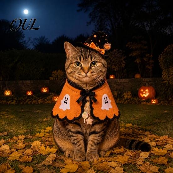 Funny Pet Outfit Halloween Cat Witch Costume, Cute Ghost Cloak, Decorative Cape Festival Outfit, Kitty Cosplay for Holiday Party Accessories