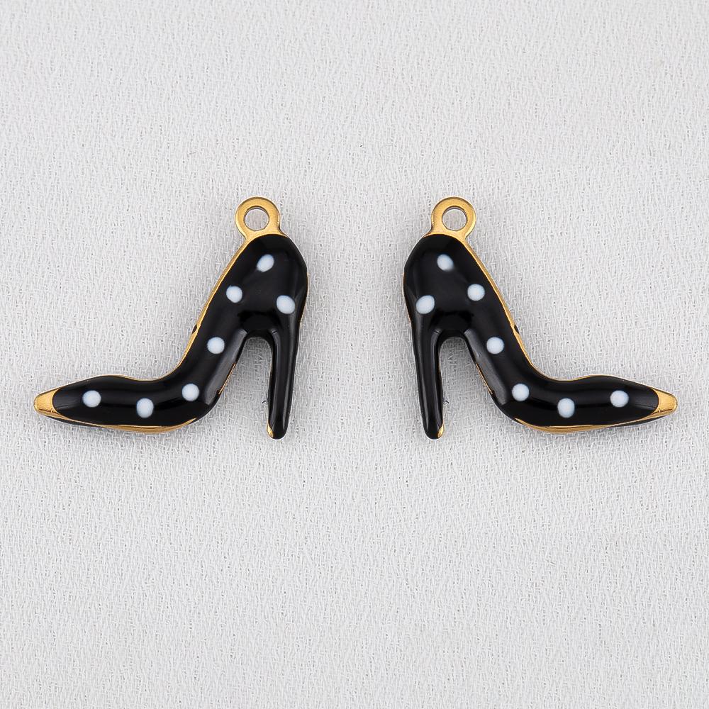 

10pcs 304 Stainless Steel Double-Sided Enamel High Heel Pendant With Polka Dots Fashion Versatile DIY Necklace Jewelry Finding 10pcs чёрный