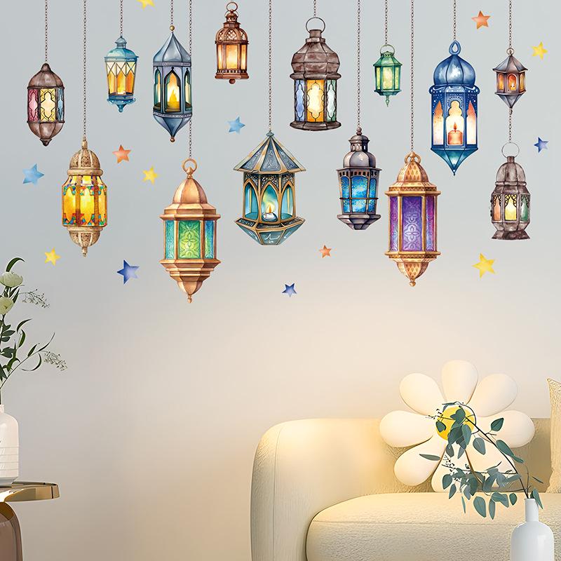 Retro Chandelier Festival PVC Removable DIY Adhesive Stickers for Middle East Celebration Decor