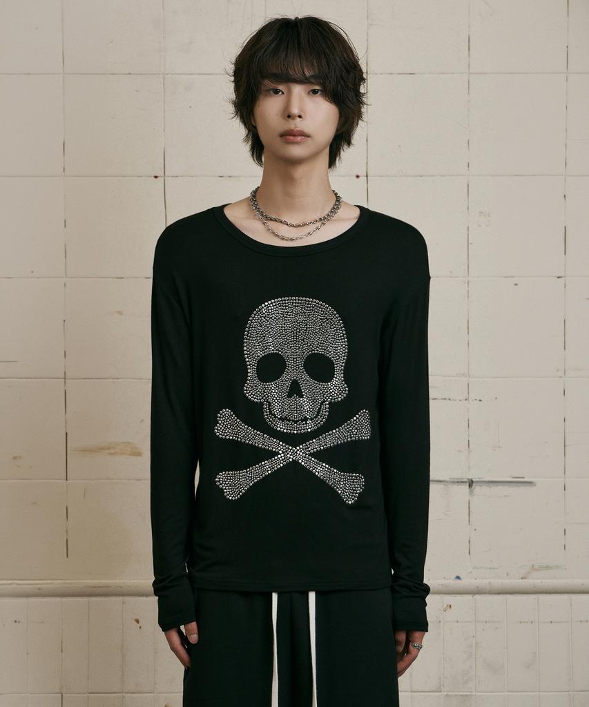 LANARCHIVE [0148] Skull Hotfix Slub Long Sleeve - Black