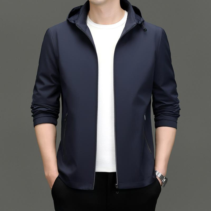 

Весна и осень, новая мужская повседневная куртка из молочного шелка, деловая куртка для джентльмена, снимающая шляпу, воротник-молния, тонкая мужская куртка 195 темно-синий