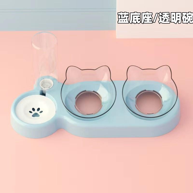 

Double Dog Cat Bowls-Pets Water and Food Bowl Set,Food Bowl Set with Automatic Waterer Bottle for Small or Medium Size Dogs Cats синий