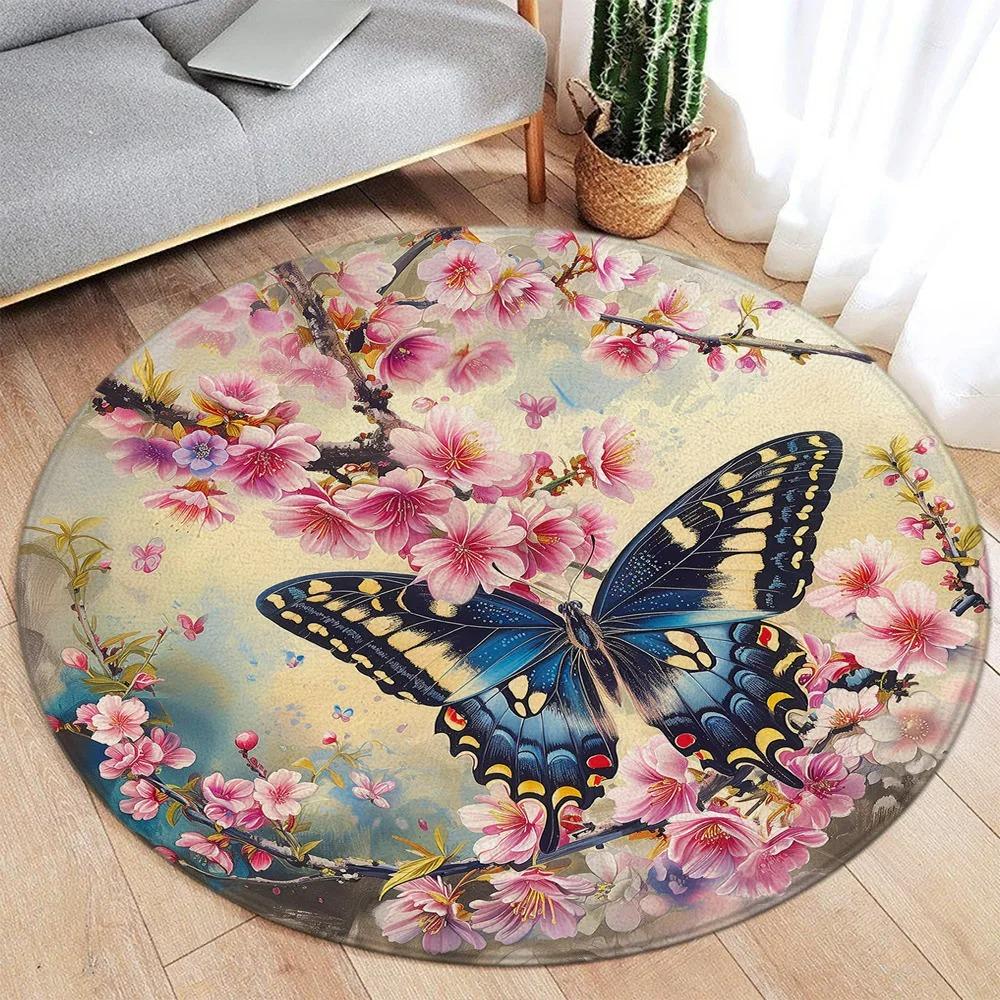 Ковер круглый в китайском стиле Лотос Карп Сакура Павлин Бабочка Декор для гостиной Спальни Коврики 80x80cm