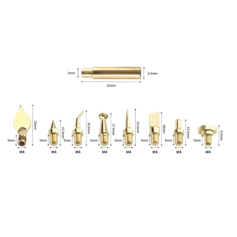 7/9/10Pcs Heat Insert Nut Iron Tip M2 M3 M4 M5 M6 M8 Brass Thread Embedded Kit Tool For Plastic 3D Printer Soldering Iron