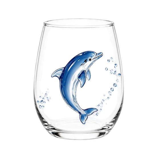 Clear Glass Cups for Party Stemless Wine Glasses with Marine Animal Pattern, 420ml Capacity, High Borosilicate Creative Gift Friends Cup, Round
