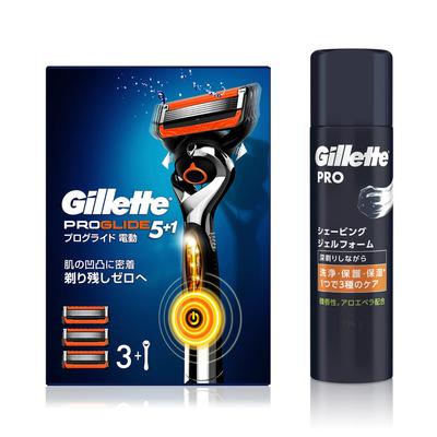 Gillette ProGlide Power Razor 3 Replacement Shaving Gel Foam 195g Sensitive Skin Razor for Men (with Blades) + [Set Purchase]