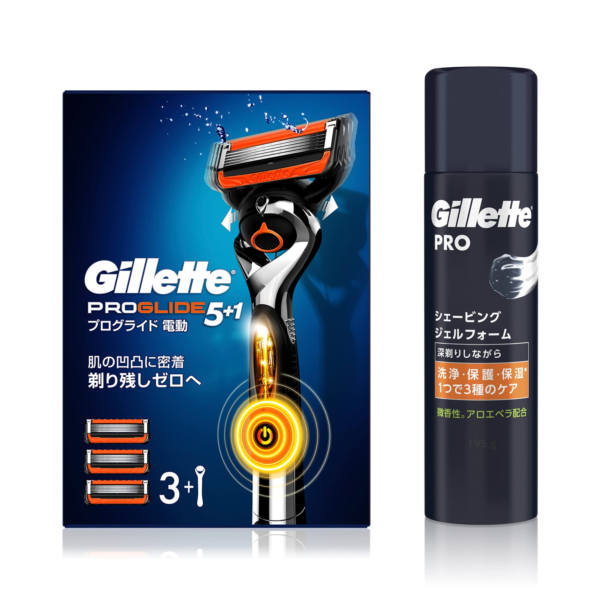 

Gillette ProGlide Power Razor 3 replacement Shaving Gel Foam 195g Sensitive Skin Razor for Men (with blades) + [Set Purchase]