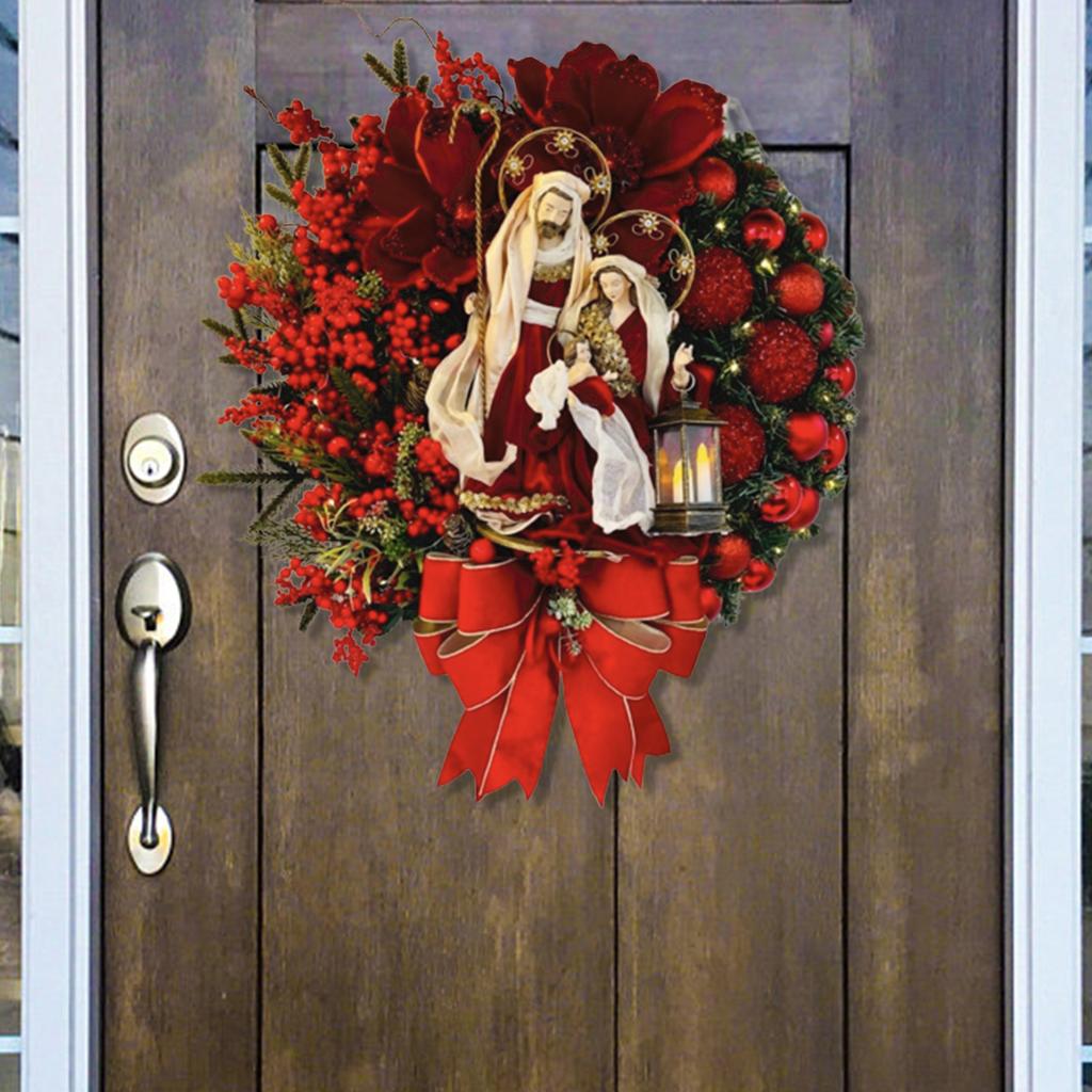 Christmas Wooden Hanging Sign Christmas Hanging Sign Sacred Xmas Wreath Decor for Front Door Window Wall