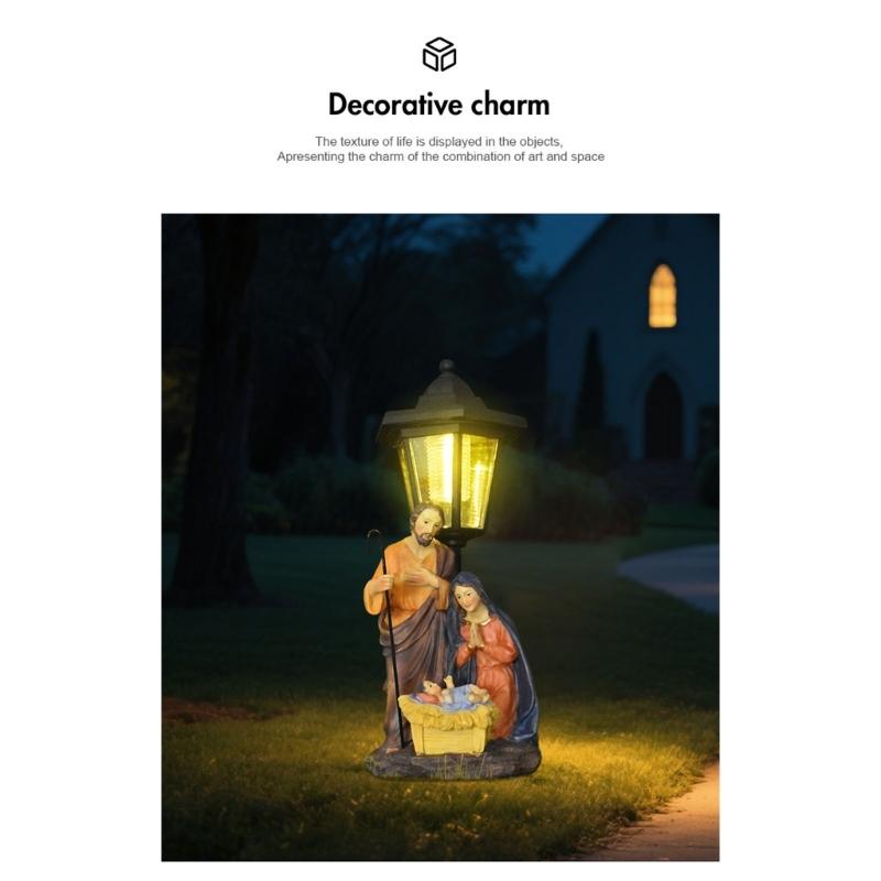 Solar Light Nativity Manger Scene Resins Sculpture Holy Family Ornament For Outdoor Garden Christian Home Decoration