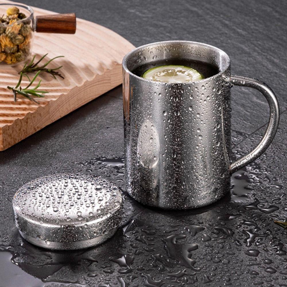1Pcs Drink Beer Tea Juice Stainless Steel Mug Double Layer Tea Cup Durable Water Cup